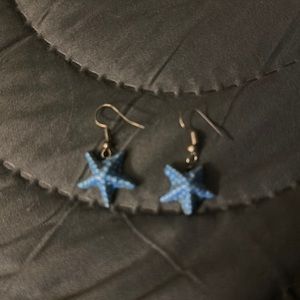 Cute Blue Spotted Starfish Dangling Earrings
